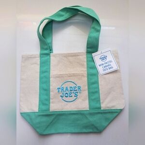 TRADER JOE's Mini PASTEL Canvas Tote Bag Brand New With Tag GREEN